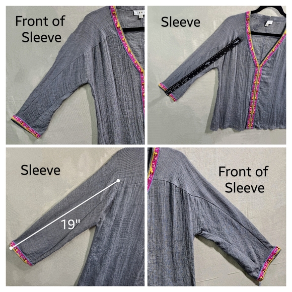 THML Wmn Med Aztec Tribal Embroidery VNeck Pullover Boho Hippie Woven Tunic Top - Picture 7 of 10